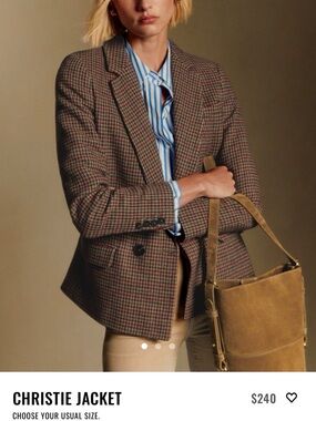 Sézane Christie Houndstooth Double-Breasted Blazer NWT